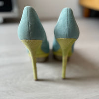 Brian Atwood: Yellow & Blue Suede Pumps