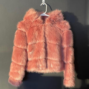 ASOS: Pink Hooded Faux Fur Coat