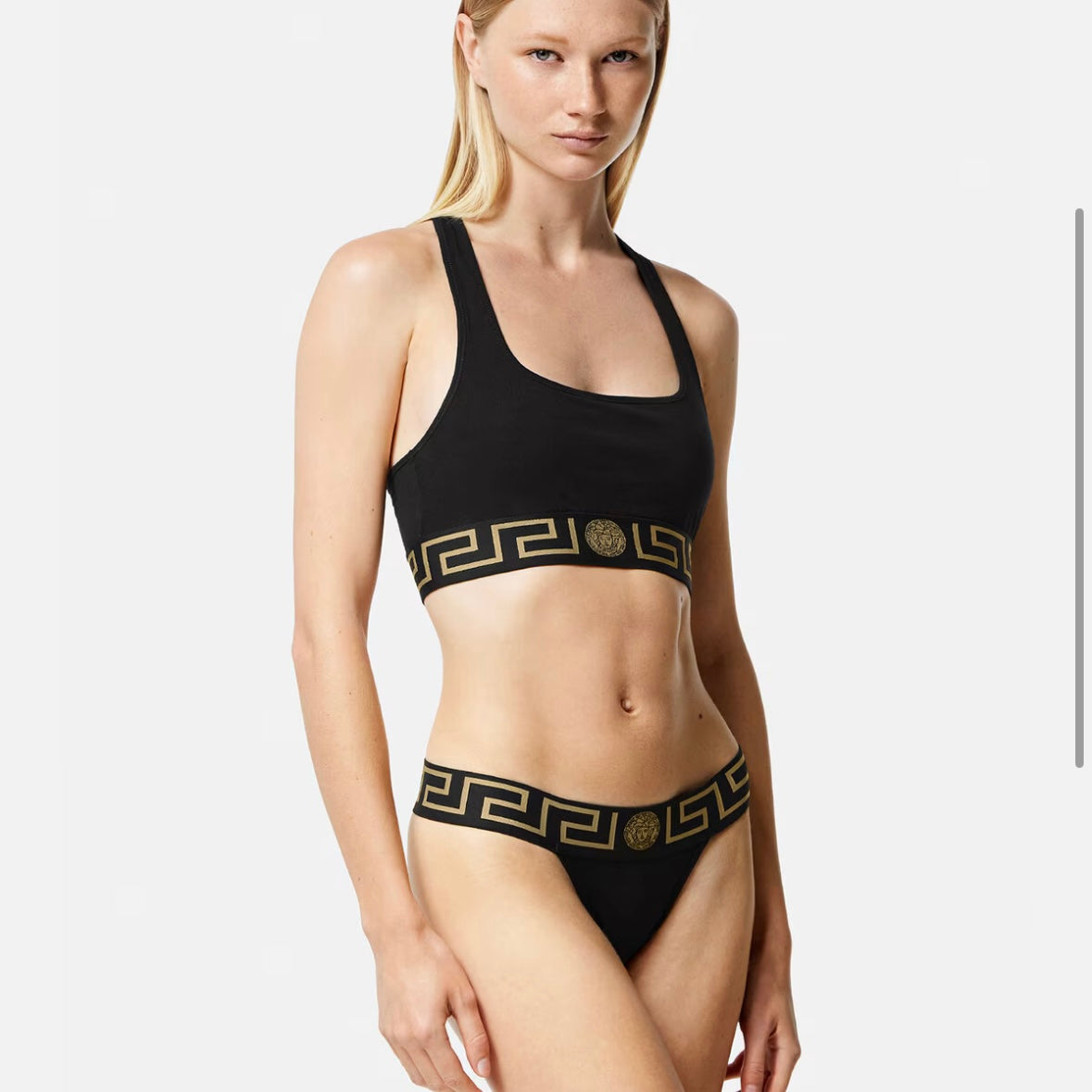 Versace: Black Greca Border Sports Bra