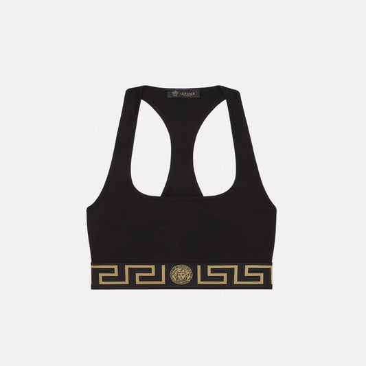 Versace: Black Greca Border Sports Bra