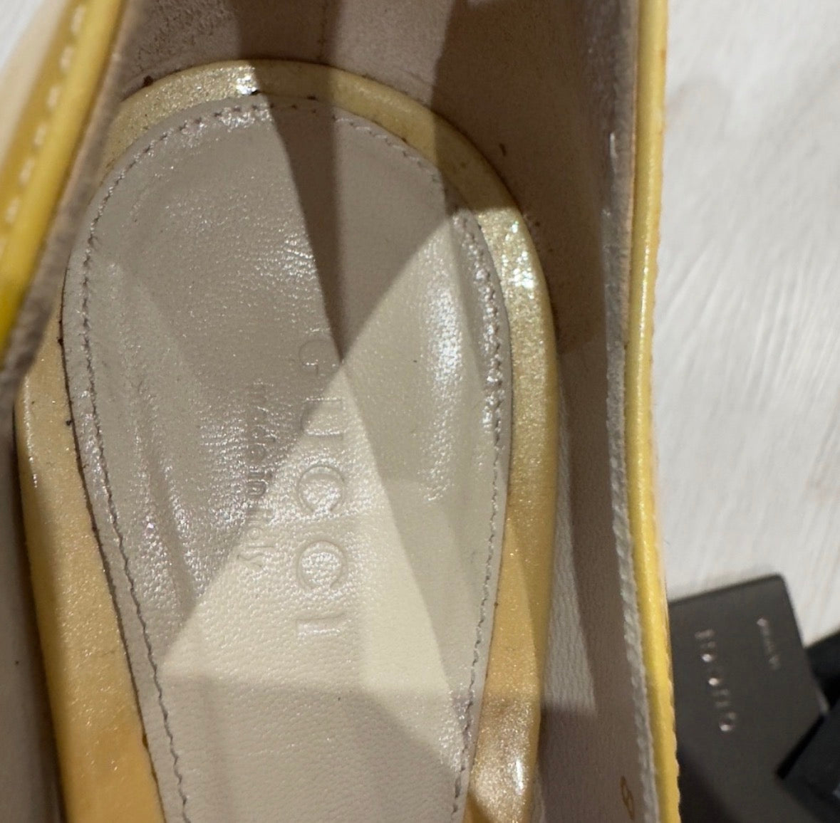 Gucci: Peep Toe Yellow Patent Pumps
