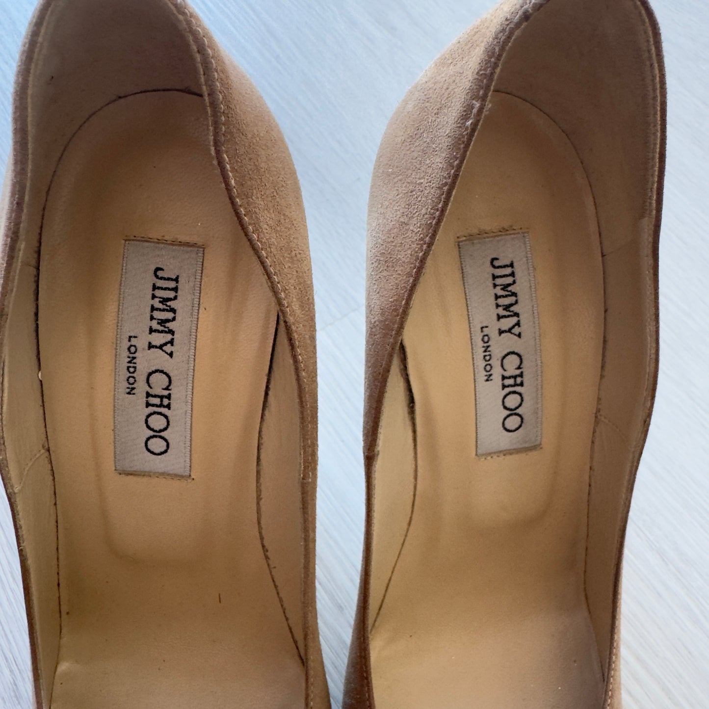 Jimmy Choo: Suede Rhinestone Heel Pumps