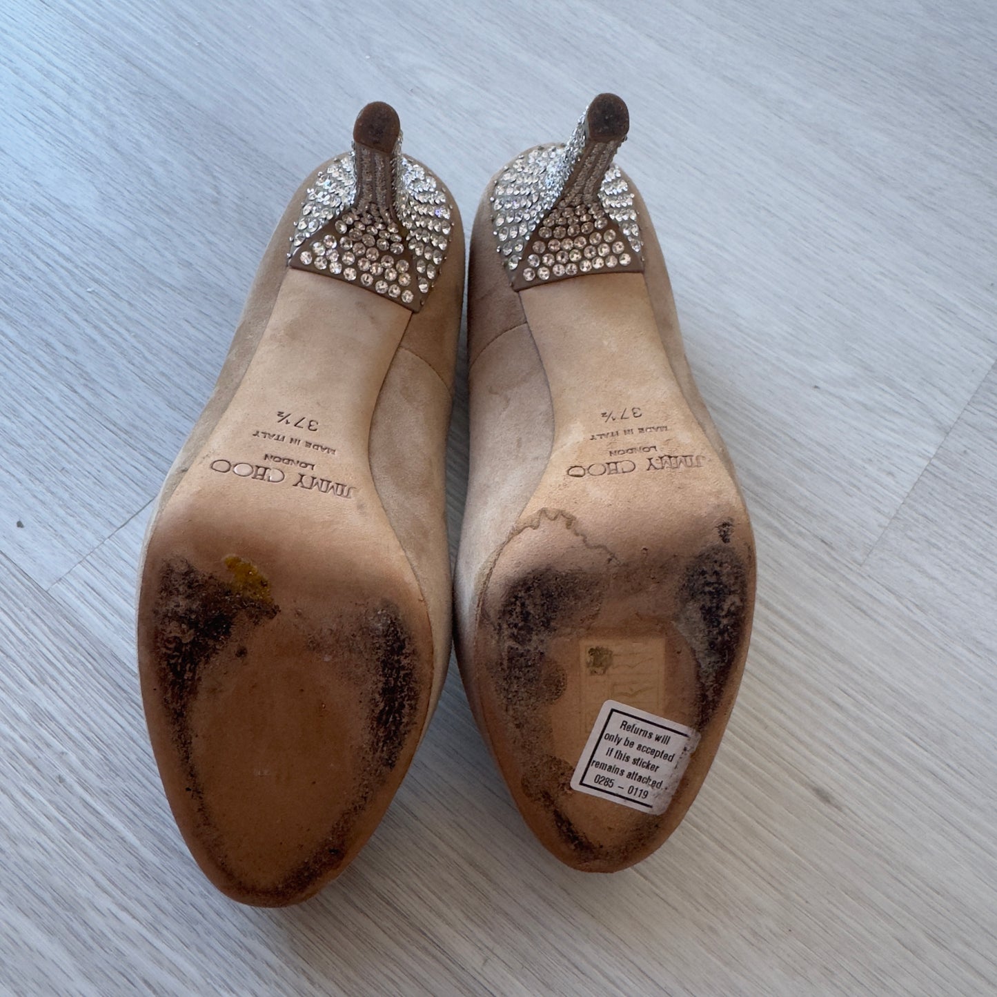 Jimmy Choo: Suede Rhinestone Heel Pumps