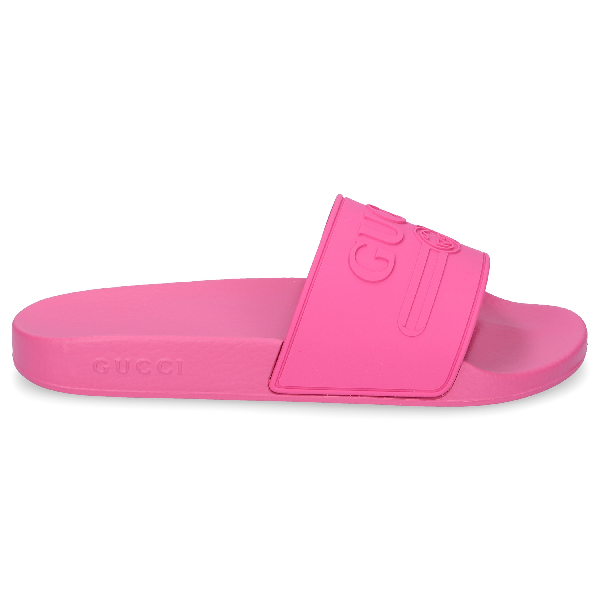 Gucci: Women's Pursuit Pink Rubber Slides