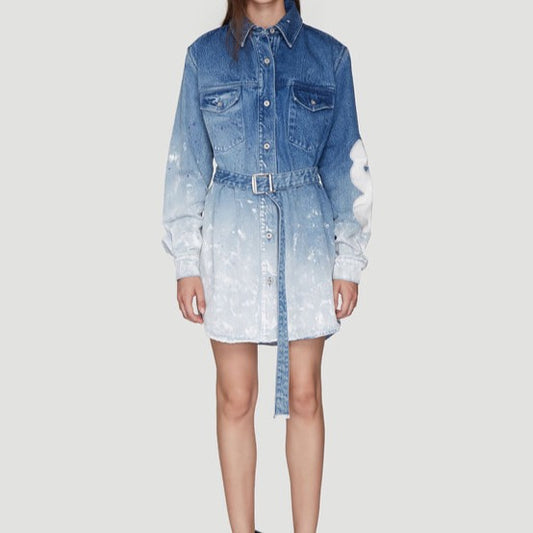 Off-White: This Printed Ombré Denim Dress in Blue