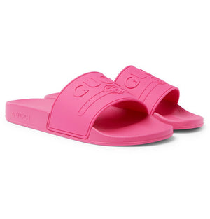 Gucci: Women's Pursuit Pink Rubber Slides