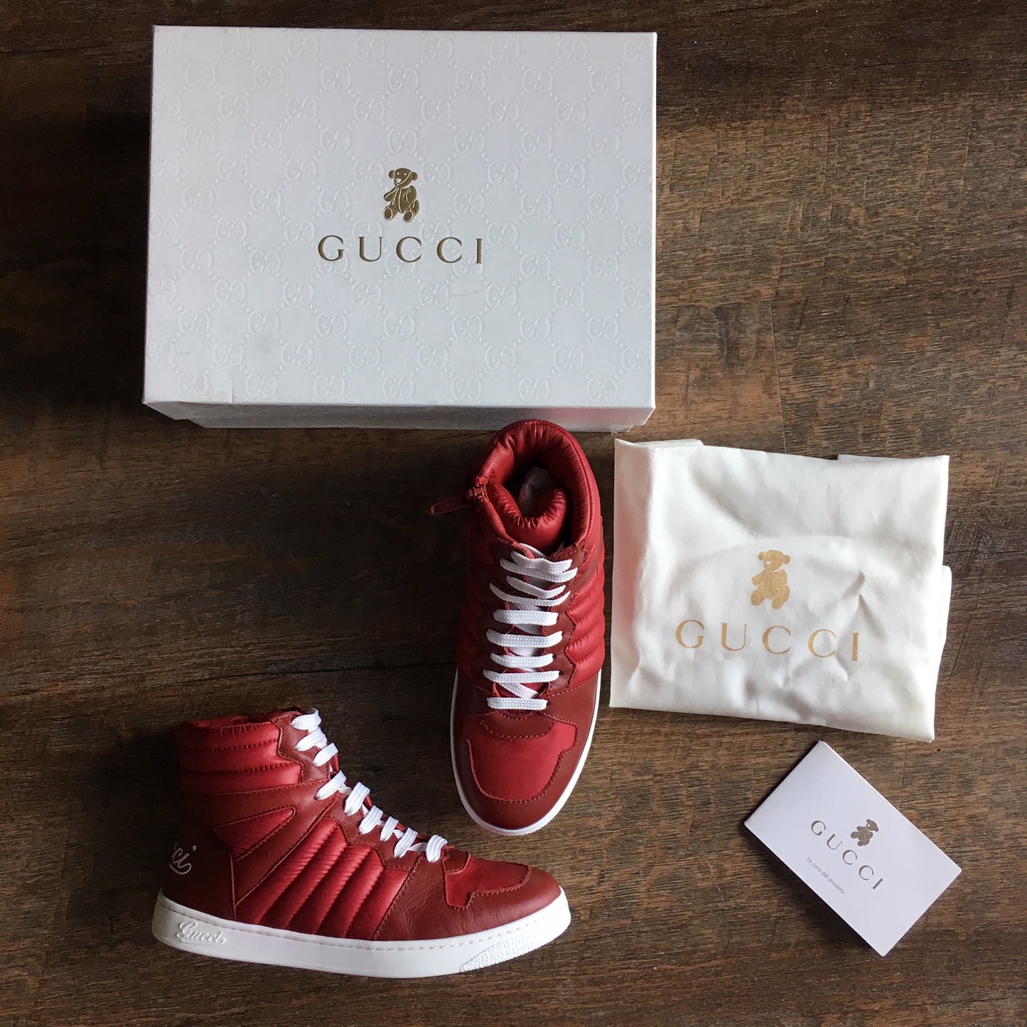 Gucci: Children's Red Leather Sneakers