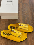 Moschino: M Logo Slide Sandals in Yellow