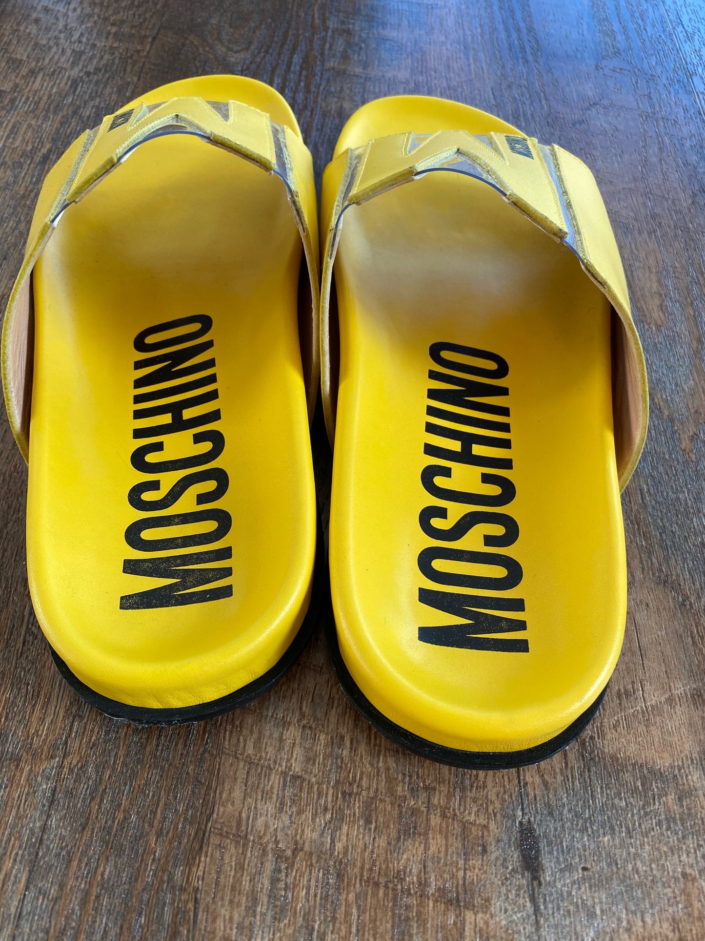 Moschino: M Logo Slide Sandals in Yellow