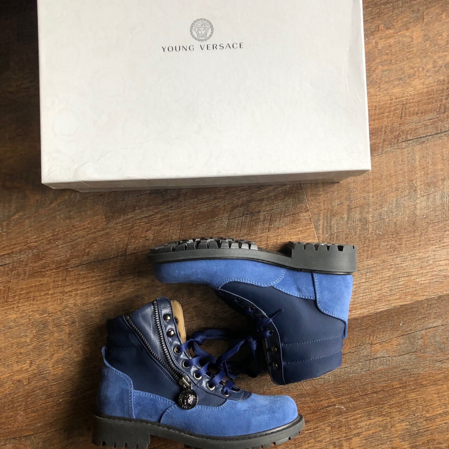 Versace: Blue Suede Boots (Kids)