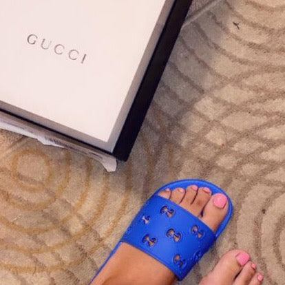 Gucci: Men's Rubber GG Slides (Blue)
