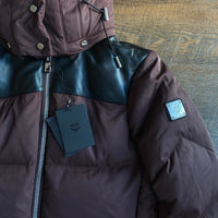 MCM: Brown Down Bubble Coat w/ Leather