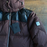 MCM: Brown Down Bubble Coat w/ Leather