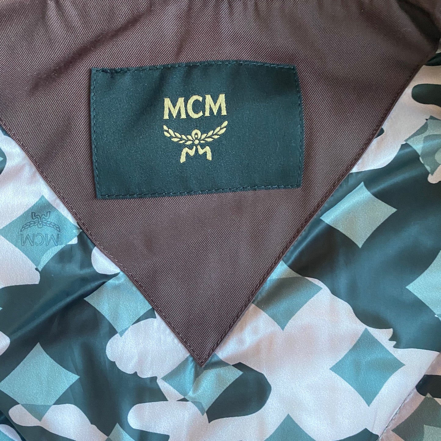MCM: Brown Down Bubble Coat w/ Leather