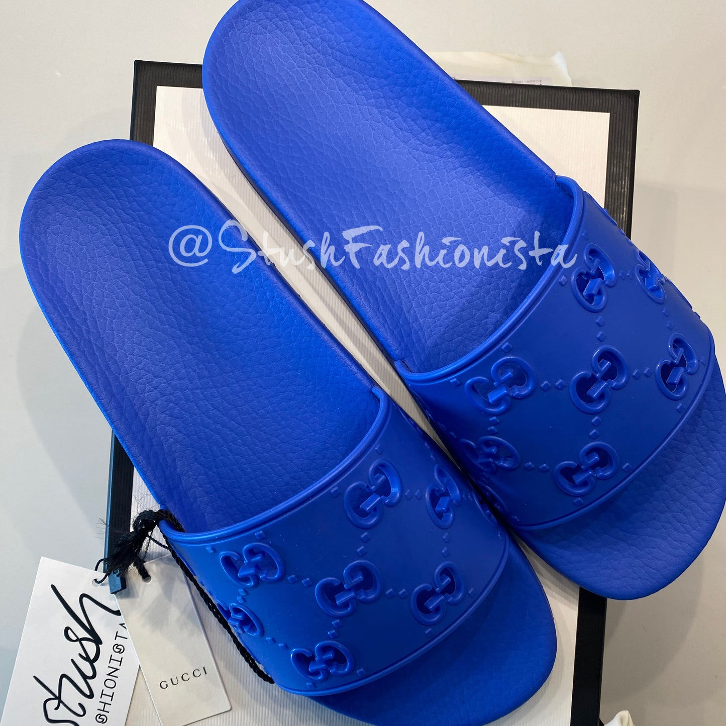 Gucci: Men's Rubber GG Slides (Blue)