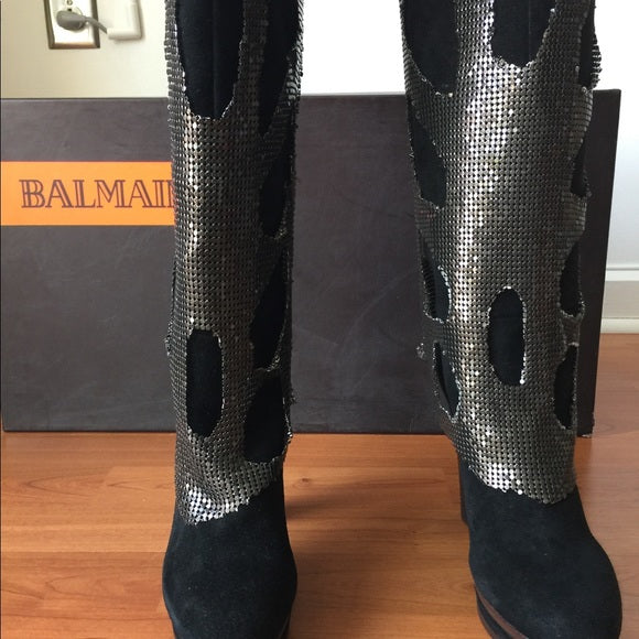 Balmain: Studded Calf Boots Black