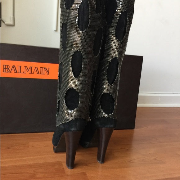 Balmain: Studded Calf Boots Black