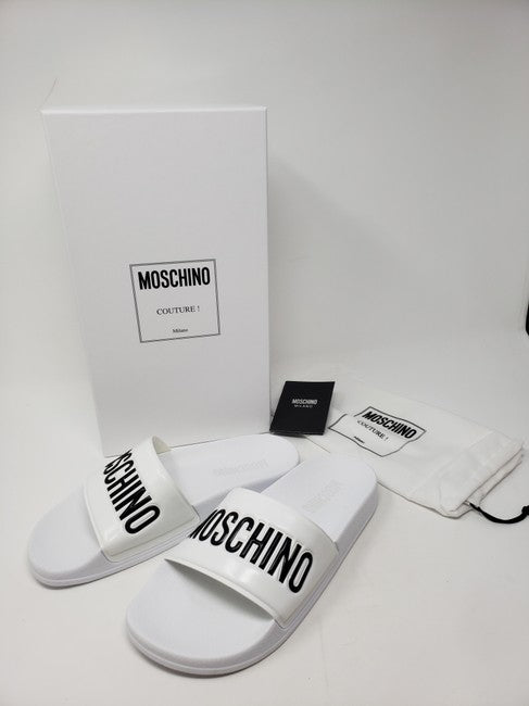 Moschino: White Logo Slides
