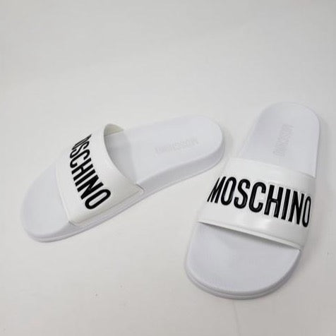 Moschino: White Logo Slides