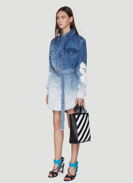 Off-White: This Printed Ombré Denim Dress in Blue